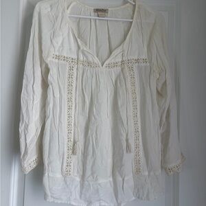Lucky Brand Cream Crochet-Trim Peasant Tunic